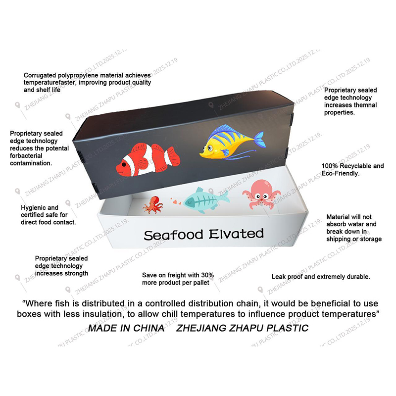 Caixa de frutos do mar de plástico corflute empilhável à prova de umidade